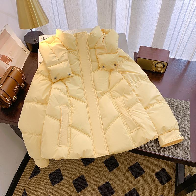 

Пуховики, новая зимняя толстая хлопковая одежда, одежда-булочка, короткие куртки с капюшоном на хлопковой подкладке, теплые и свободные пальто. XL suggestion [145-165] catties жёлтый