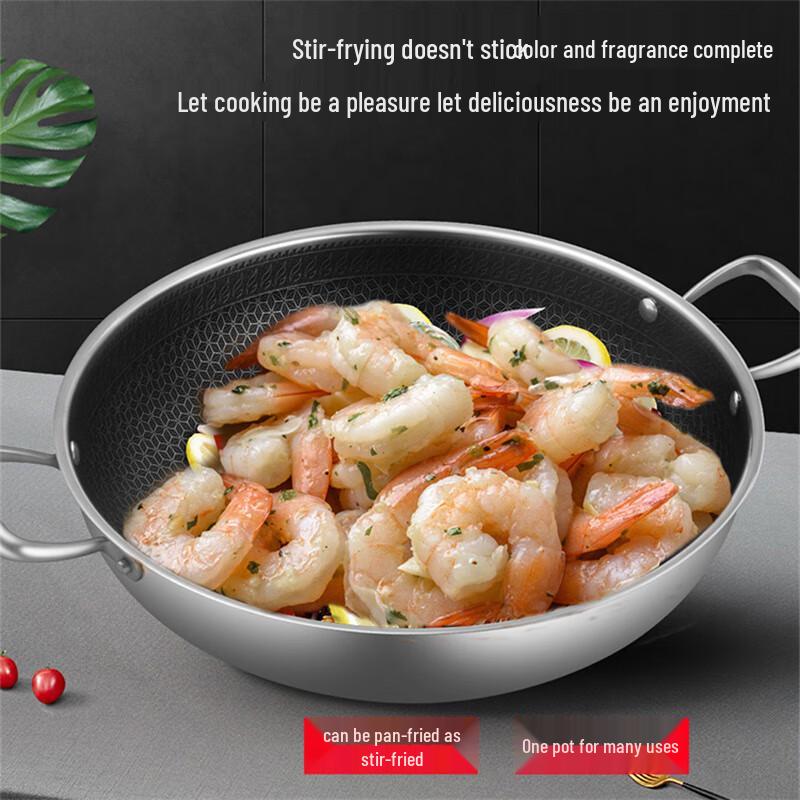Triceratops 36cm 304 Stainless Steel Double Handle Wok