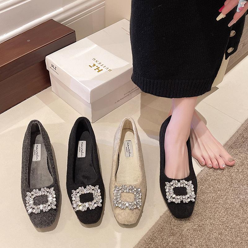Xiaoxiangfeng thick heel square head rhinestone high-end single shoes women's shoes 2025 spring new high heels temperament commuter shoes