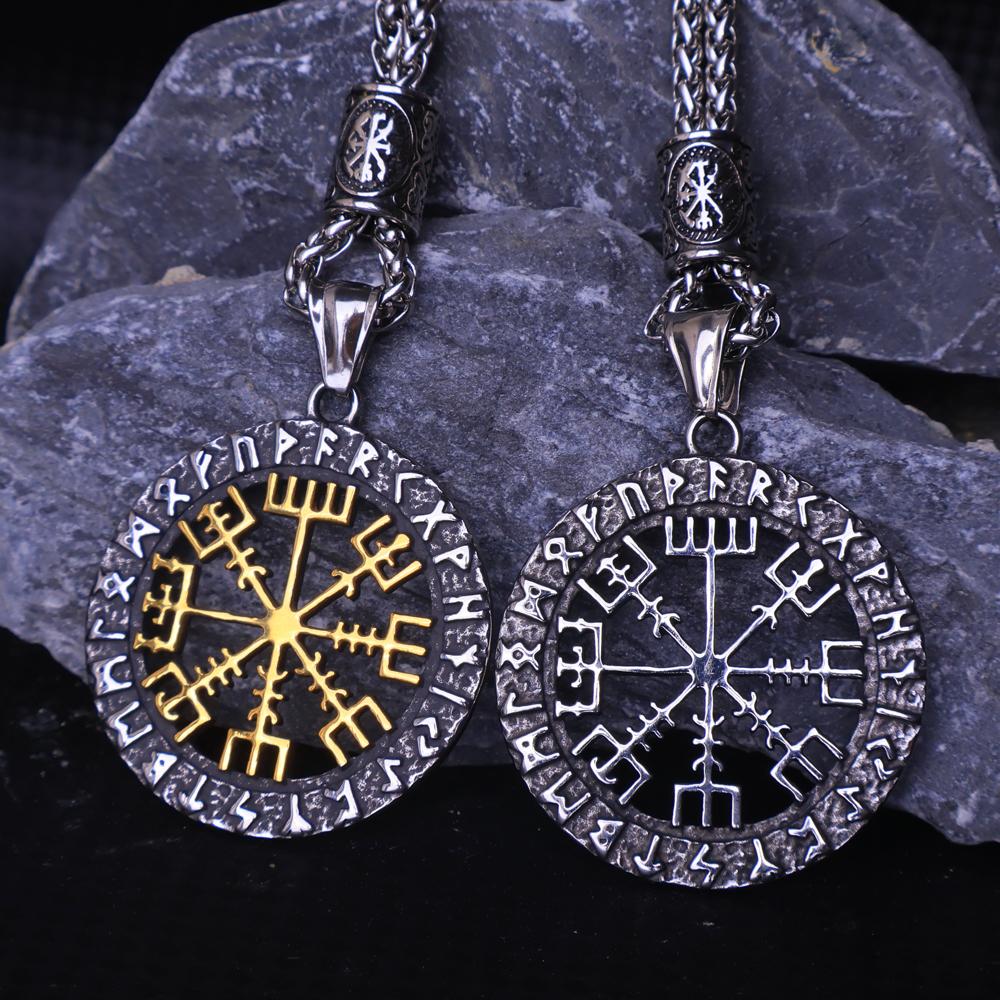 316L Stainless Steel Nordic Viking Vegvisir Necklace Pendant for Men Vintage Odin Compass Necklace Amulet Jewelry