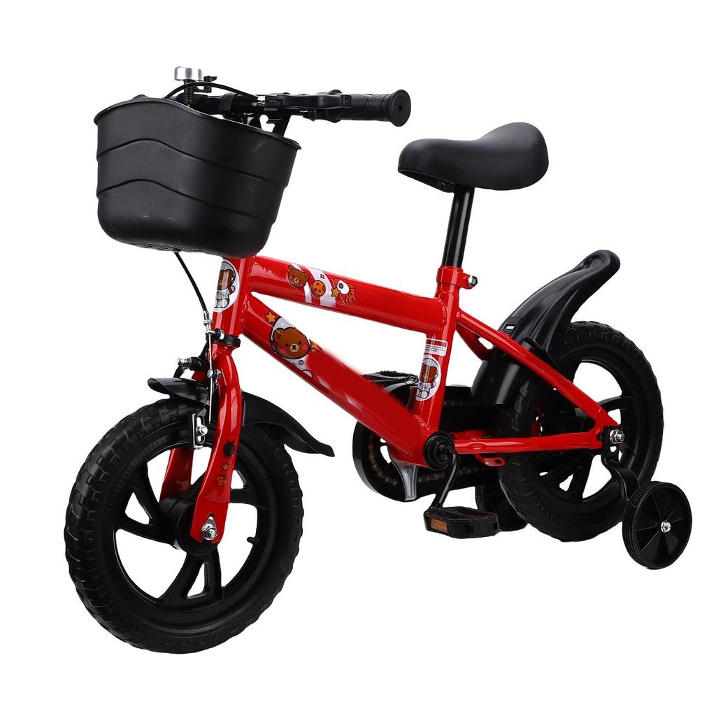Kids Bike Adjustable Height 12 Inch Bike with Training Wheels Basket Pedals for 3 to 6 Years Old Boys Girls