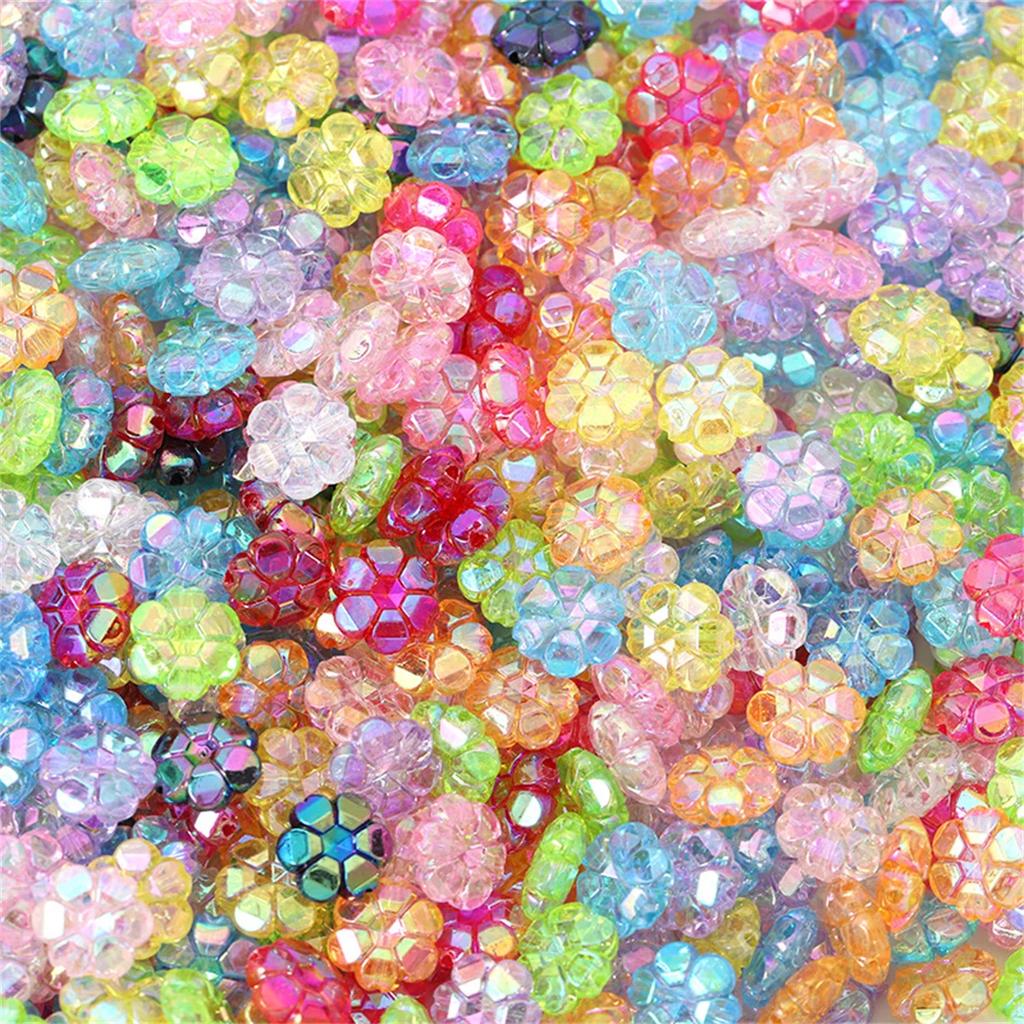 ZW10 50pcs 10mm Plating Color Flower Bright Acrylic Beads Spacer Beads Jewelry Making DIY Bracelet Exquisite Trend Wholesale