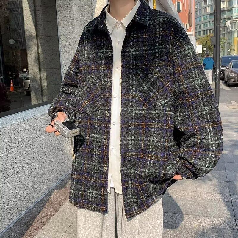 

Японская ретро шерстяная куртка мужская весна и осень новый модный бренд Гонконга универсальная повседневная клетчатая куртка куртка мужская тенденция 3XL