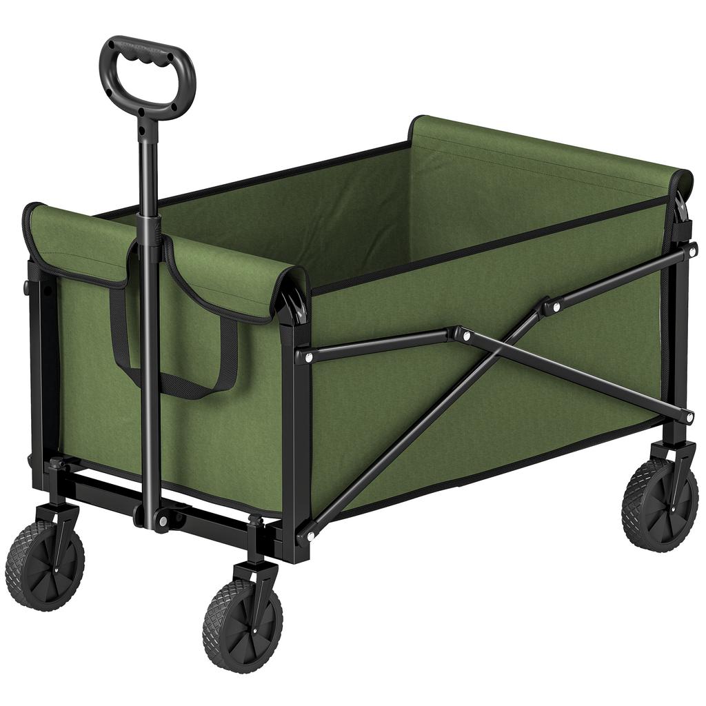 81L Festival Trolley On Wheels, Compact Garden Folding Trolley Cart with Adjustable Handle 80L Green