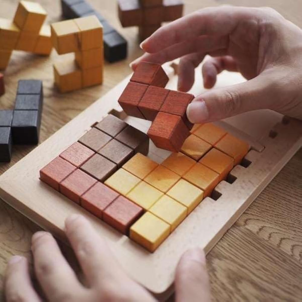 [MIND BLOCKS] Heart Building Blocks Wooden Wood Three-dimensional 3D Tetris Block Puzzle Building...