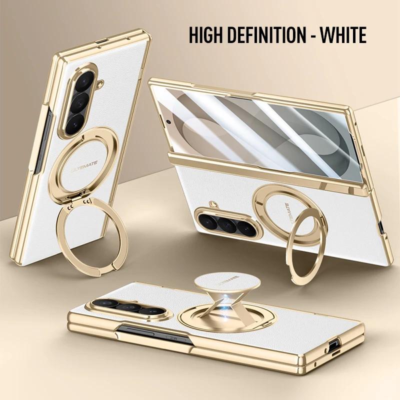 Luxus PU-Lederhülle für Samsung Galaxy Z Fold8 Fold 8 Ultra Drehbarer Magnetischer Ständer Handschlaufe Metall-Linsen-Glas-Bildschirmabdeckung
