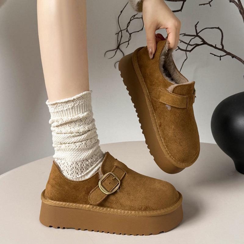 Cowhide version thick-soled heightening and velvet warm all-inclusive women's shoes winter new snow boots loafer cotton shoes