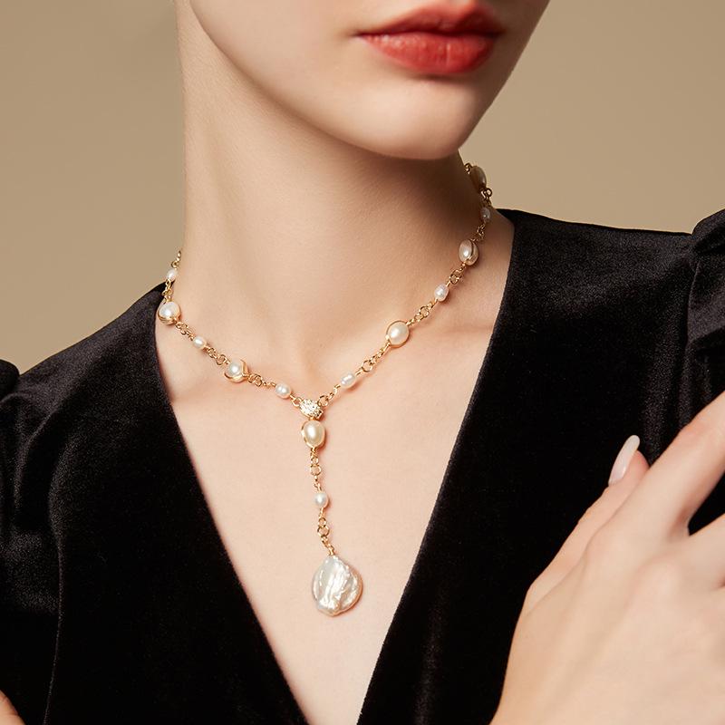 

High-End Design Baroque Freshwater Pearl Choker Necklace for Women шампанского/золотой