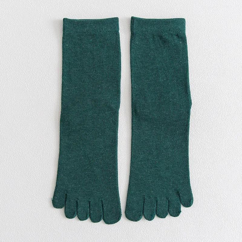 Woman Girls Five Finger Short Socks Solid Color Breathable Soft Elastic Harajuku Socks with Toes Cotton Knitted Mid Tube Socks