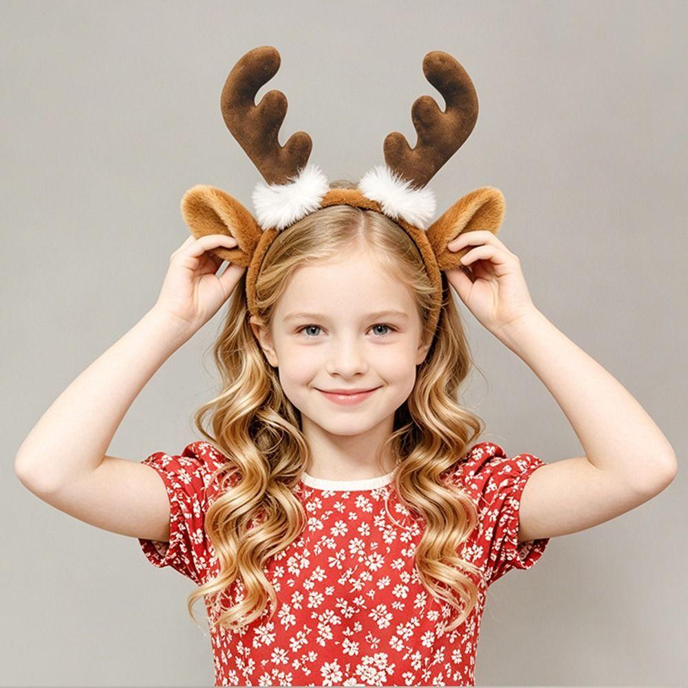 Soft Fabric Reindeer Hair Hoop Plush Deer Ear Hairpiece Christmas Hair Accessories  Festival