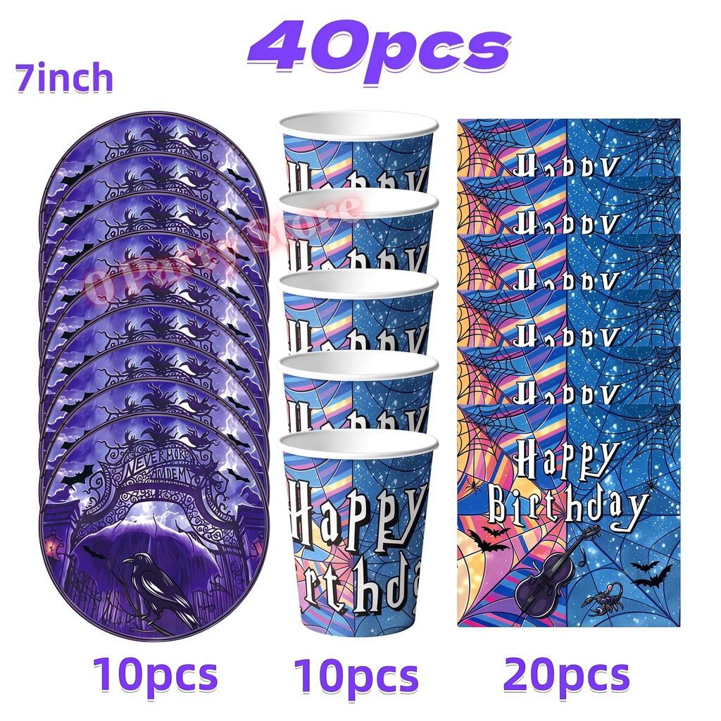 Birthday Party Decorations Supplies Kit Balloons Cups Plates Backdrop Banner Addams Theme Birthday Cake Decor Kids Favor Gifts