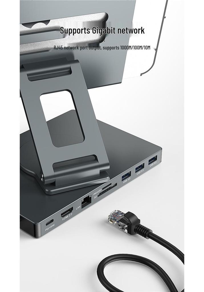 4K60Hz USB-C Docking Station with Gigabit Ethernet, USB 3.2 Converter, and Rotating Stand for Phones and Tablets