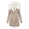 Abrigo de invierno de algodón para mujer, talla grande, capucha de piel sintética, forro polar, cremallera y botón a presión.