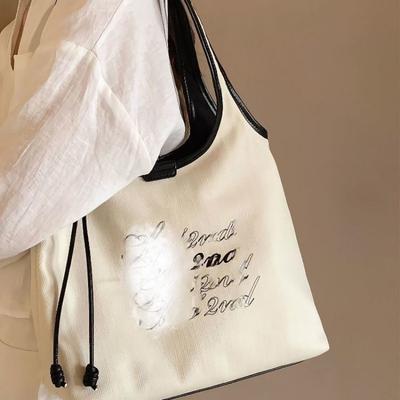 Borsa Tote da Donna Estiva di Grande Capacità Casual e Rilassata Monospalla in Tela