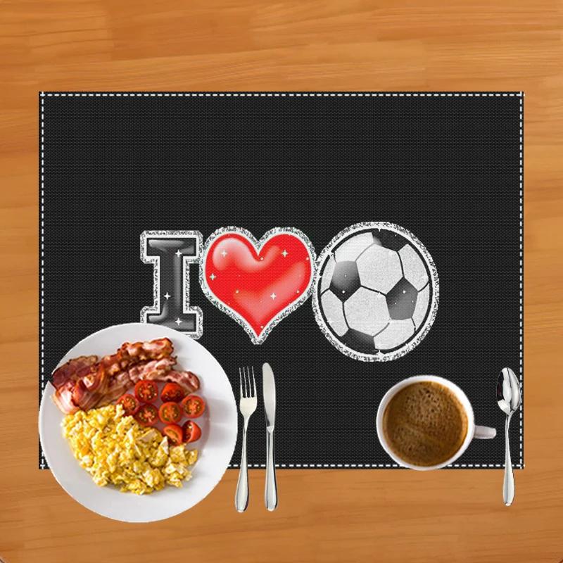 Fußballfeld Druck Platzset für Esstisch Leinen Tischgeschirr Matte Kaffeetassenuntersetzer Esstischmatten Küchenzubehör