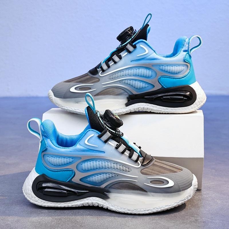 Boys' Sneakers Autumn Mesh Breathable Spring and Autumn Rotating Button Children's Shoes Boys Running Shoes Super Lightweight