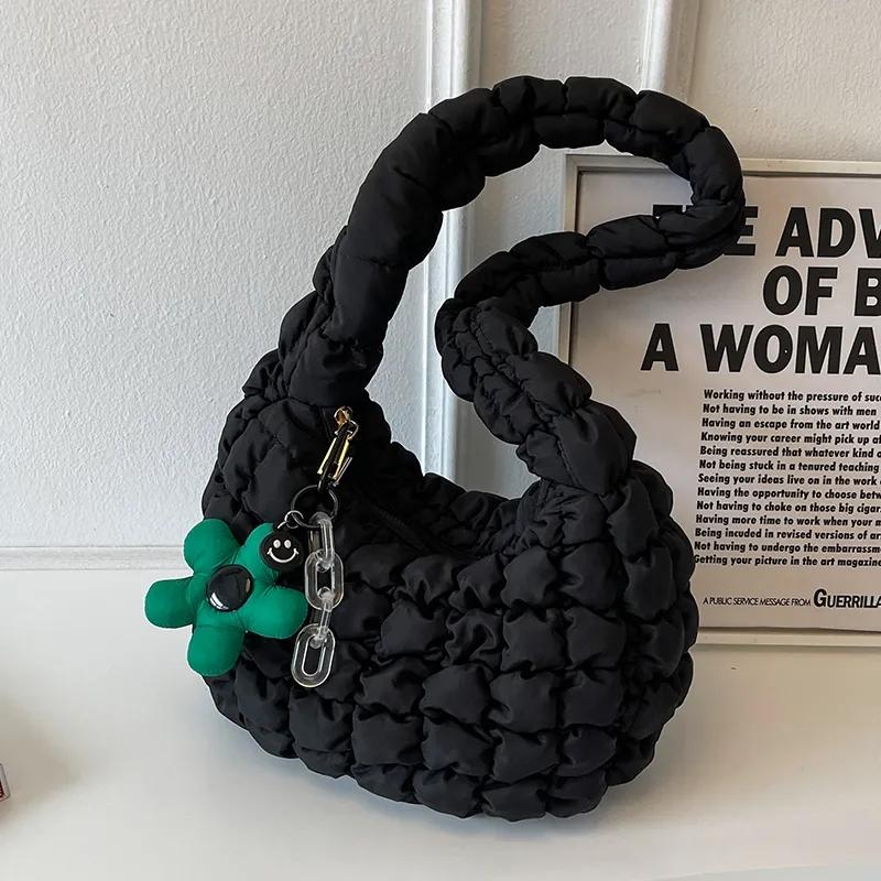Women Bag  New Nylon Filled Cotton Autumn Winter Fashion Sweet Solid Zipper Shoulder Bags  Crossbody Girls Bag