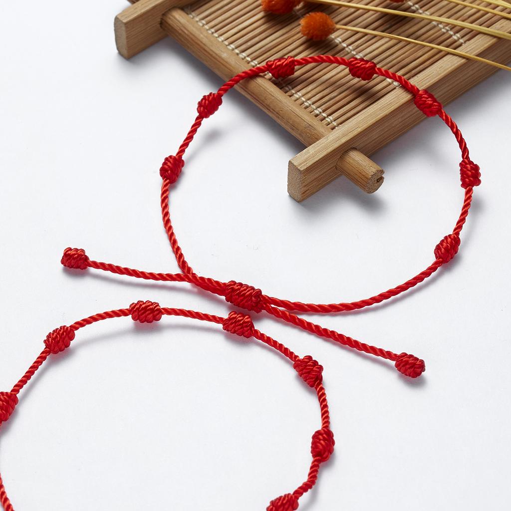 2PCS/SET Handmade 7 Knots Red String Bracelet for Lover Protection Lucky Amulet Woven Bangle for Women Men Summer Jewelry Gift
