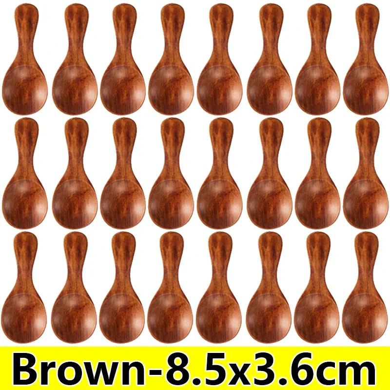 Mini Wooden Spoons Short Handle Coffee Tea Sugar Spoons Dinner Party Dessert Scoops Kitchen Tableware Spice Condiment Spoon