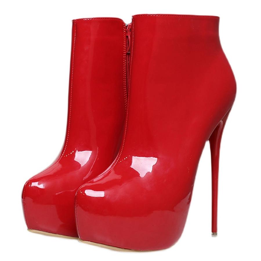 Fashion Big Size 35-44 Patent Leather Women Boots Round Toe Side Zipper Super High Heels 16CM Pumps 2025 Sexy Platform Party Shoes Woman