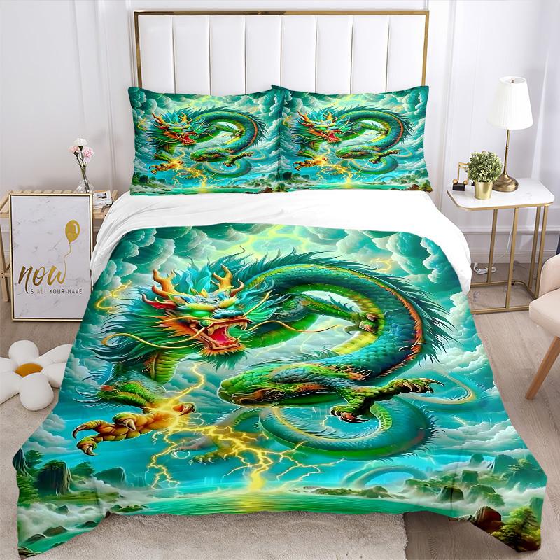 3pcs Dragon Art Duvet Cover Set, Cover For Bedroom Guest Room (1 Duvet Cover + 2 Pillowcase, Without Quilt), Yy250922123