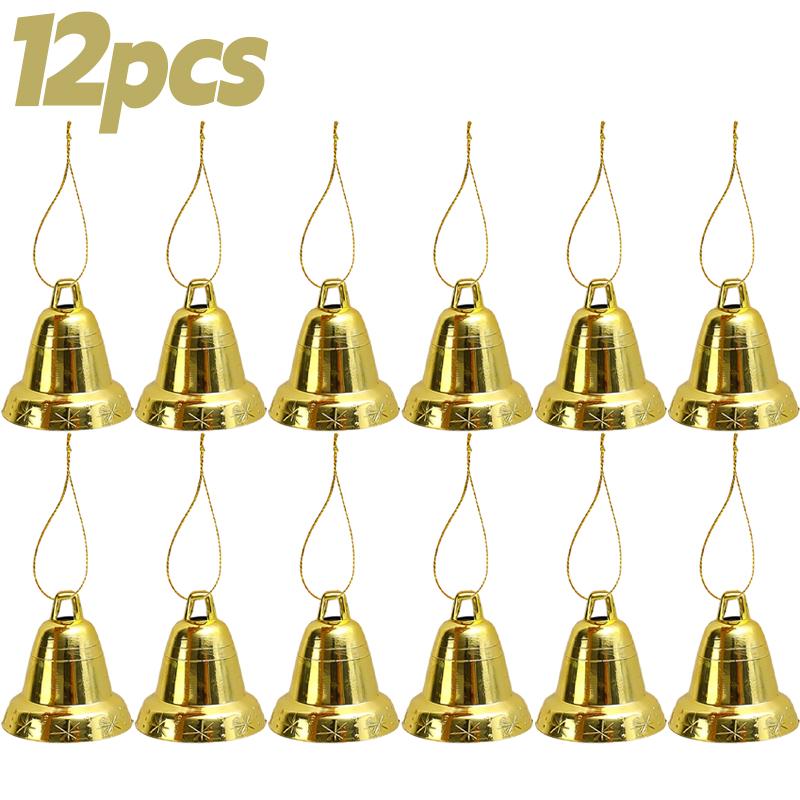 6/120pcs Christmas Bell Ornaments Gold Plastic Bells Xmas Tree Pendants New Year Party Hanging Decoration DIY Crafts Accessories