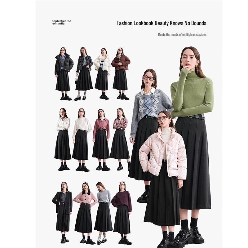 Betu Women's Winter A-Line Pleated Skirt with Belt