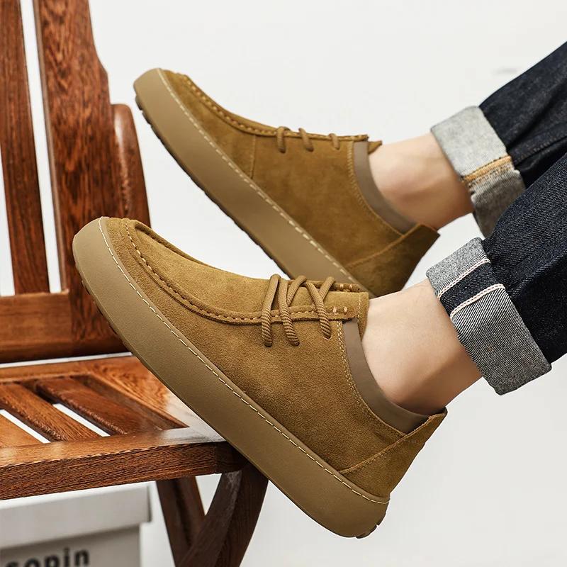 British Style Men Casual Flat Designer Shoes High Quality Comfy Genuine Leather Office Shoes Outdoor Antiskid Social Dress Shoes