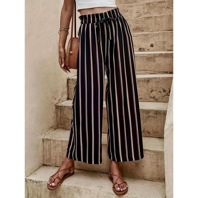 Summer Vacation Style Women's Straight-leg Loose and Slimming Casual Striped High-waisted Wide-leg Pants Are Versatile and Laid-back