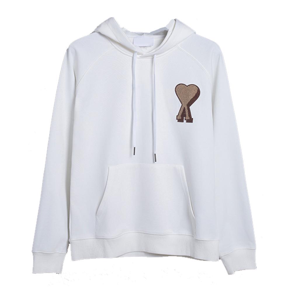 AMI ANCIENT Unisex Embroidered Heart Terry Cloth Hoodie - Versatile Loose Fit Pullover Jacket for Autumn/Winter