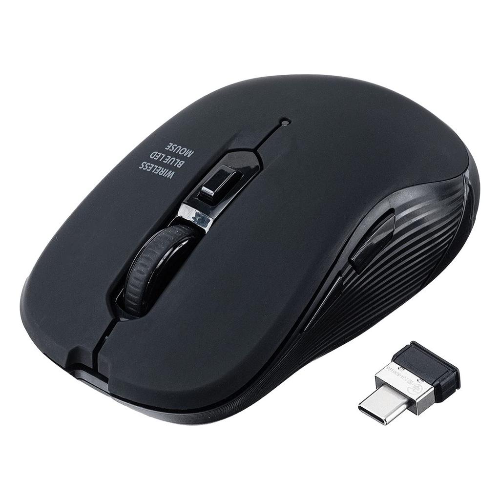 E-Supply Type-C Wireless Mouse, Blue LED Sensor, 5 Buttons, DPI Switching, Rubber Coating, Black, EZ4-MAWC097BK
