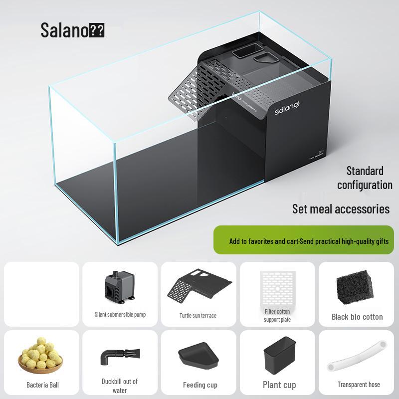 Turtle & Fish Breeding Tank Set with Basking Platform, Dry-Wet Separation, and Side Filter Eco Glass Tank