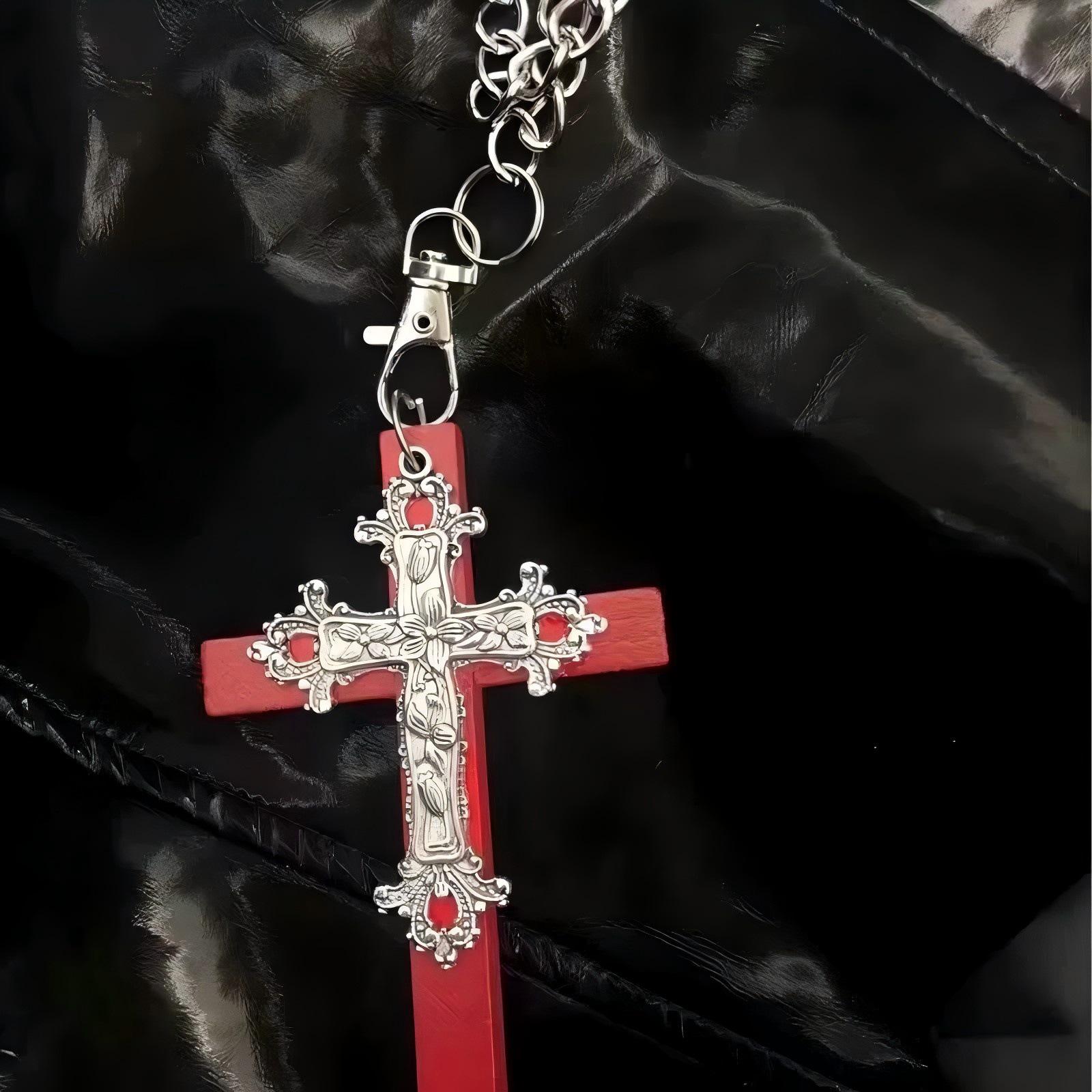 Trendy Gothic Pink Cross Necklace for Women - Stylish, Unique, and Versatile Design