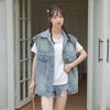 Women's 2026 Korean Style Blue Denim Vest - Loose, Sleeveless Fashion Layering Outerwear
