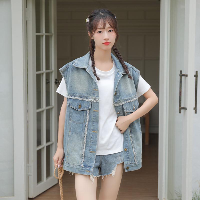 Women's 2026 Korean Style Blue Denim Vest - Loose, Sleeveless Fashion Layering Outerwear