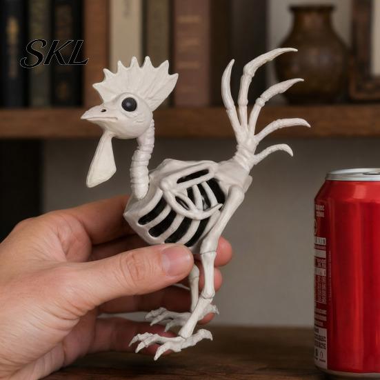 Realistische Tierknochen Halloween Hahnenstatue, Harz Hühnerknochen Figur für Hof Rasen, Lebensgroß Gruselige Außen Garten Dekoration Spukhaus