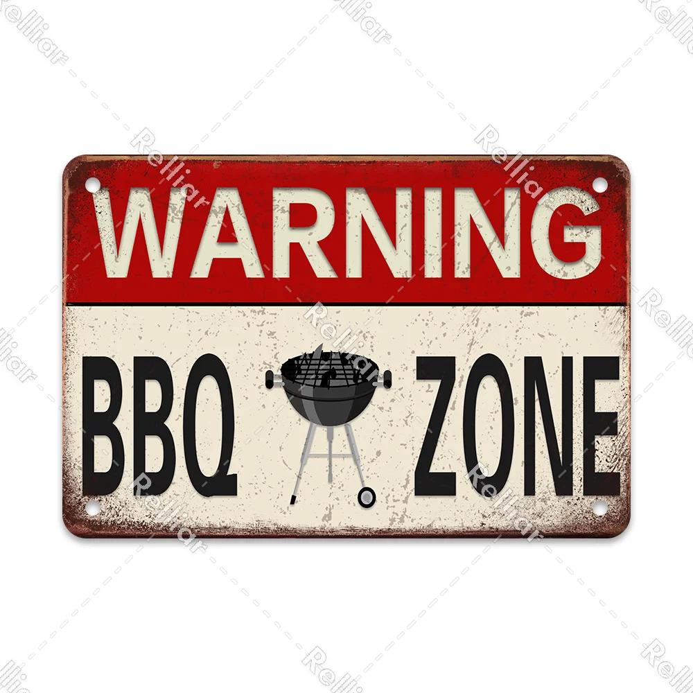 BBQ Party Metal Tin Plaque Retro Yard Garden Wall Decoration Signs Marked Barbecue Rules Slogan Plate Vintage Grill Poster