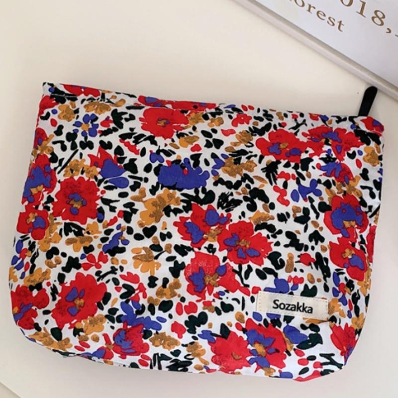 

Простая хлопковая сумка для хранения со свежим цветочным принтом, портативный клатч, косметичка, дорожная косметичка, органайзер для туалетных принадлежностей по уходу за кожей, туалетная сумка
