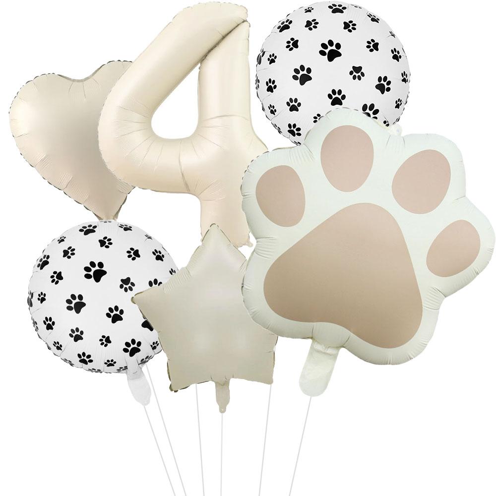 6 szt. Zwierzę Let's Pawty Pies Kot Łapa Balon Aluminiowy 32 cale Kremowy Numer Urodziny Dekoracja Balon Baby Shower