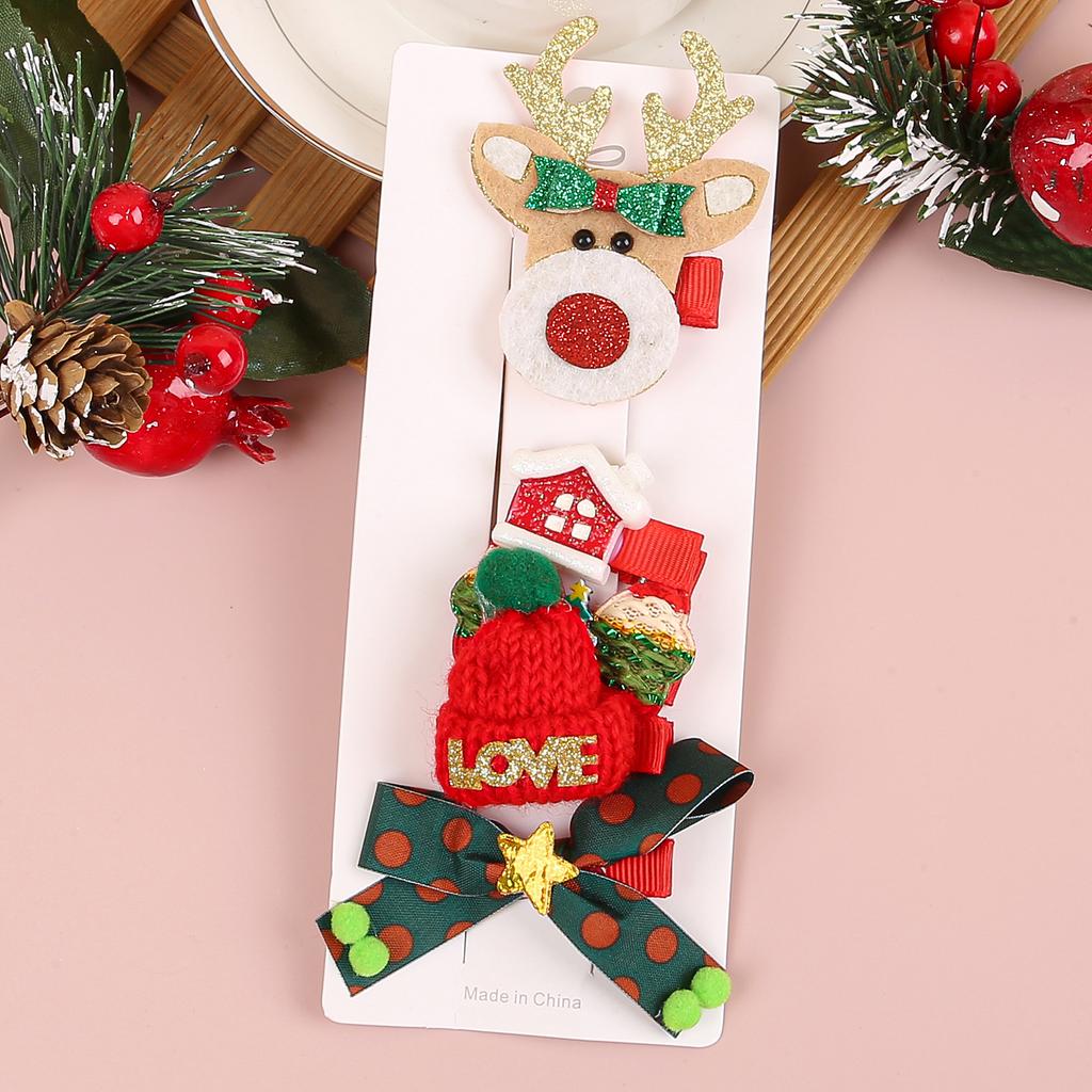 5pcs/set Kids Christmas Hair Clips Elk Snowflake Hairpins Baby Girls Hair Bows Barrettes Clips Christmas Party Hair Accessories