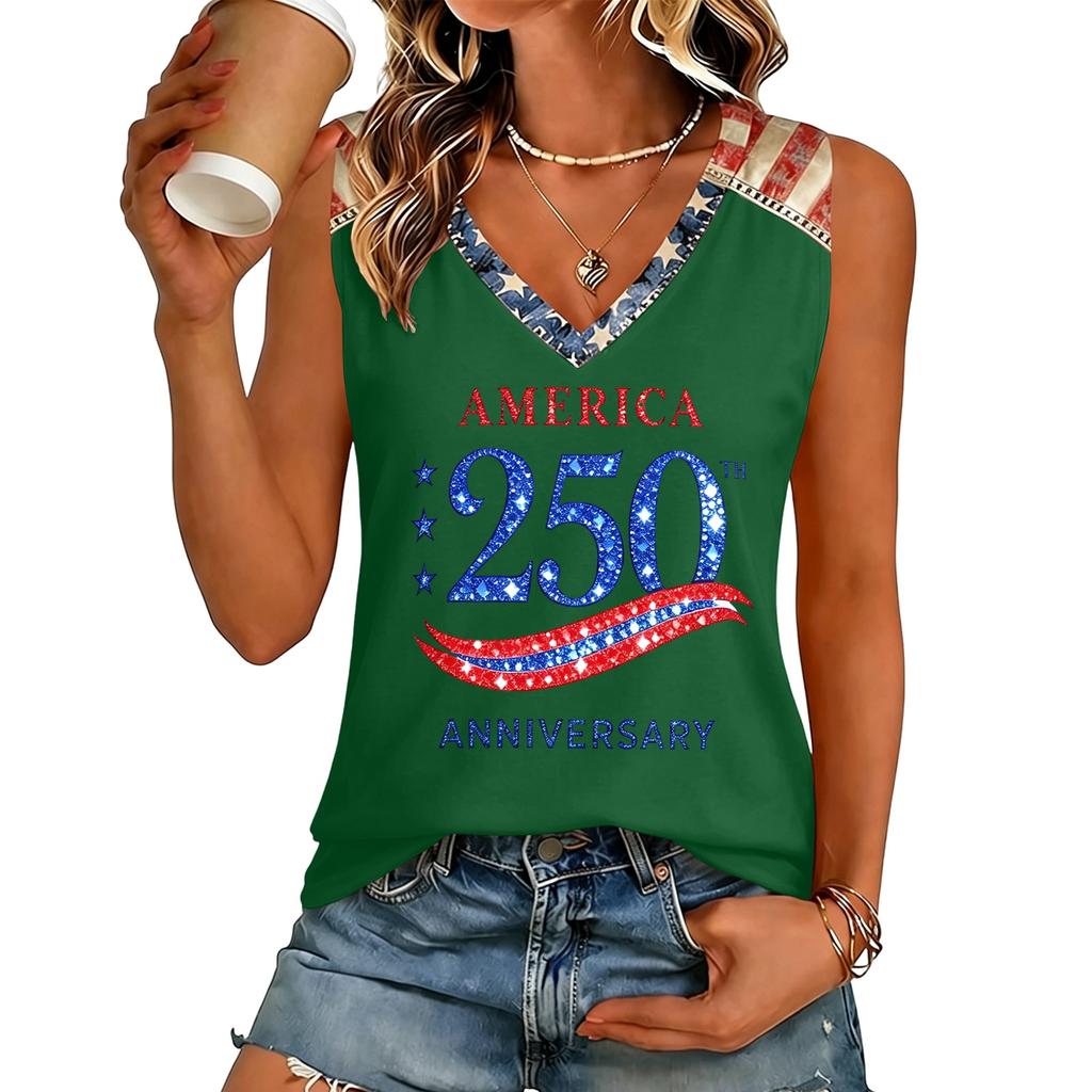 Womens V Neck Short Sleeve T Shirt Casual Fit Letter Print Top Comfortable Lightweight Pullover Tee America 250 Anniversary Design