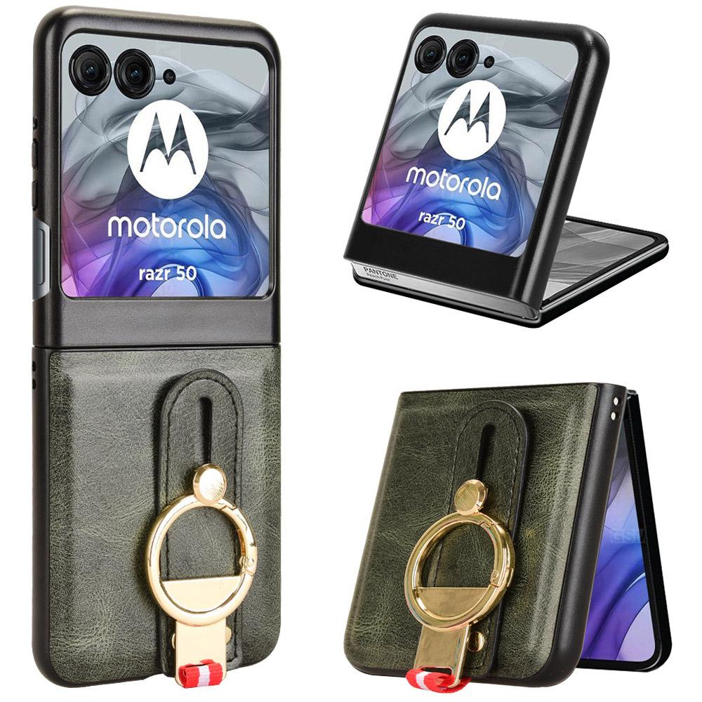 

Для Motorola Razr 50 5G Чехол Открывалка для бутылок Браслет Кожа+ПК+ТПУ Чехол для телефона Green