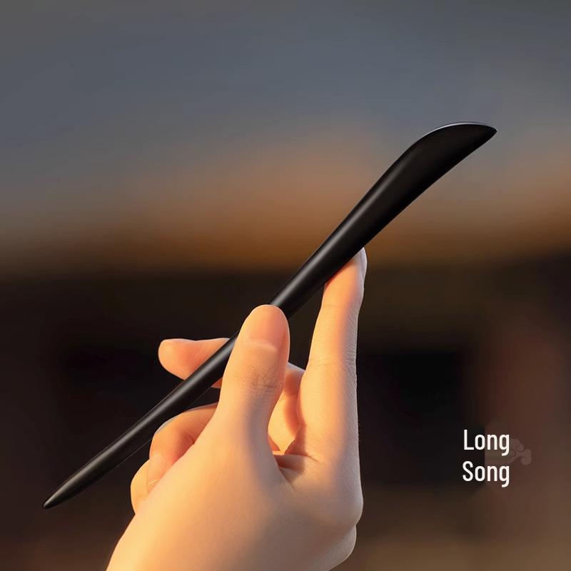 High-End Natural Ebony Wood Hairpin - Extended Chinese Ancient Style Black Hair Bun Accessory