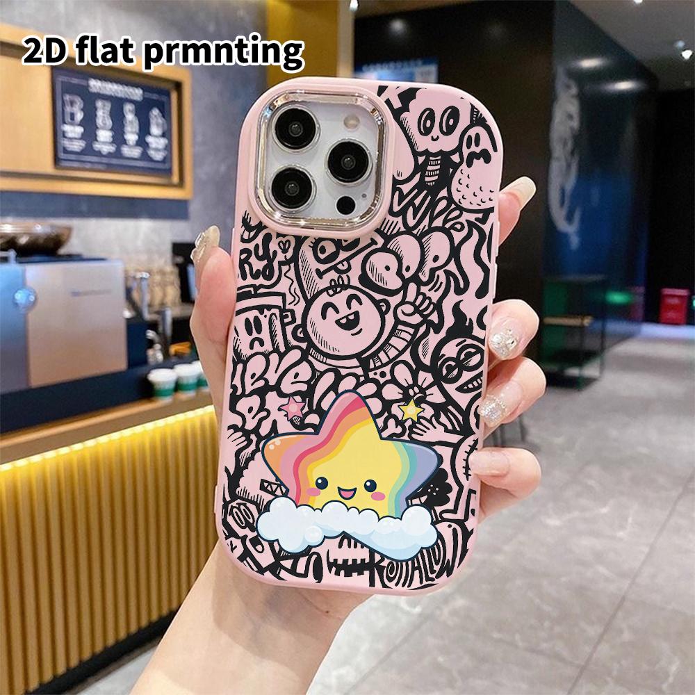 Phone Case: 2D Flat Design Suitable for iPhone 18 17 16 15 14 13 Pro Protective Case, Couple Style, Rainbow Stars, Christmas and Halloween Gift