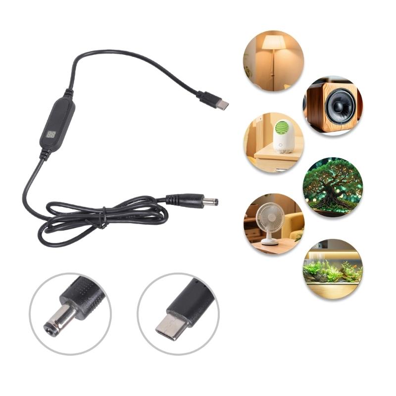 Type C To DC5525 12V Converter Cable 1.2M Length With Digital Voltages Meter For Monitoring Devices