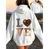 Women Leopard Print Letter Graphic Hoodie Long Sleeve with Pocket Casual Daily Fall Winter Pullover Stylish Sweatshirt Women Top