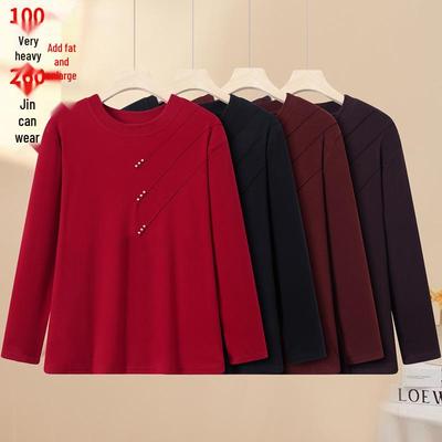 Plus Size Fleece T-Shirt for Middle-Aged and Elderly Women - Warm, Loose, and Comfortable for Autumn and Winter