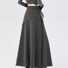 2025 New Design Women's Irregular Gray Woolen A-Line Tie-Up Long Skirt for Autumn/Winter
