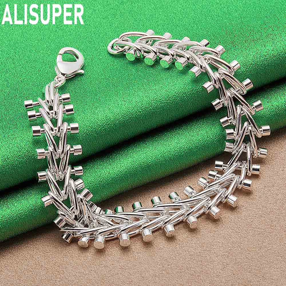 925 Sterling Silver Dumbbell-Shaped Side Chain Fashion Bracelet Gift Jewelry