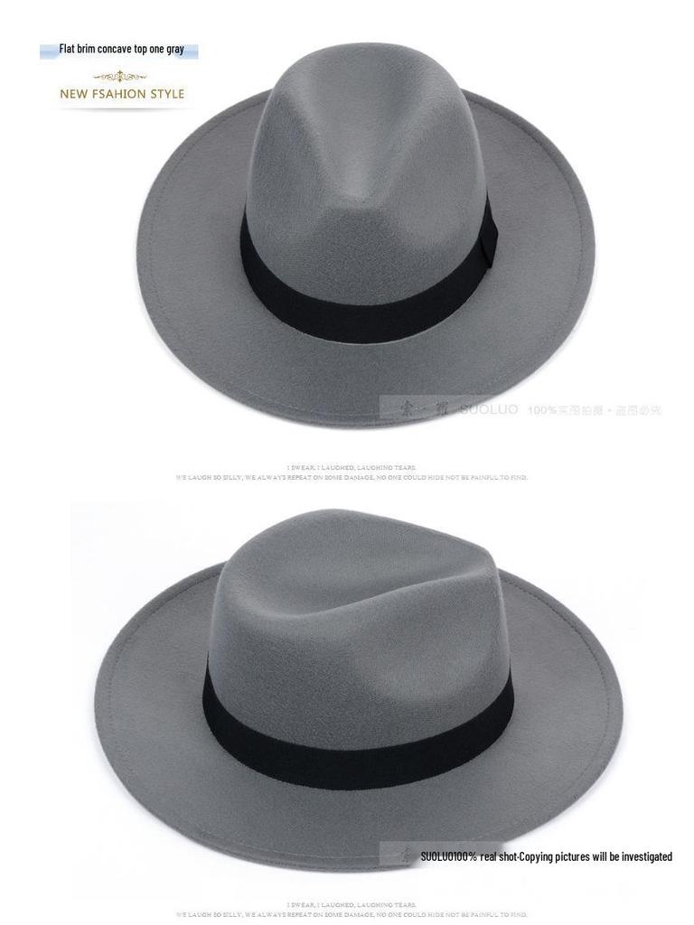 Shanghai Beach Fedora mit breiter Krempe: Schwarzer Wollfilzhut für Männer & Frauen - Vintage-Stil, Perfekt für Bühne & besondere Anlässe